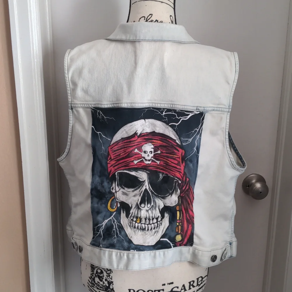 Pirate skull denim vest